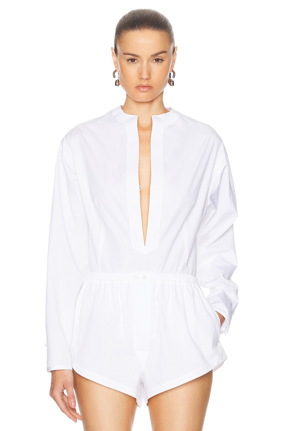 Image 1 of ALAÏA Long Sleeve Bodysuit in Blanc