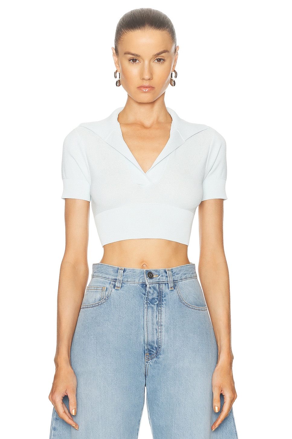 Image 1 of ALAÏA Cropped Polo Top in Mint