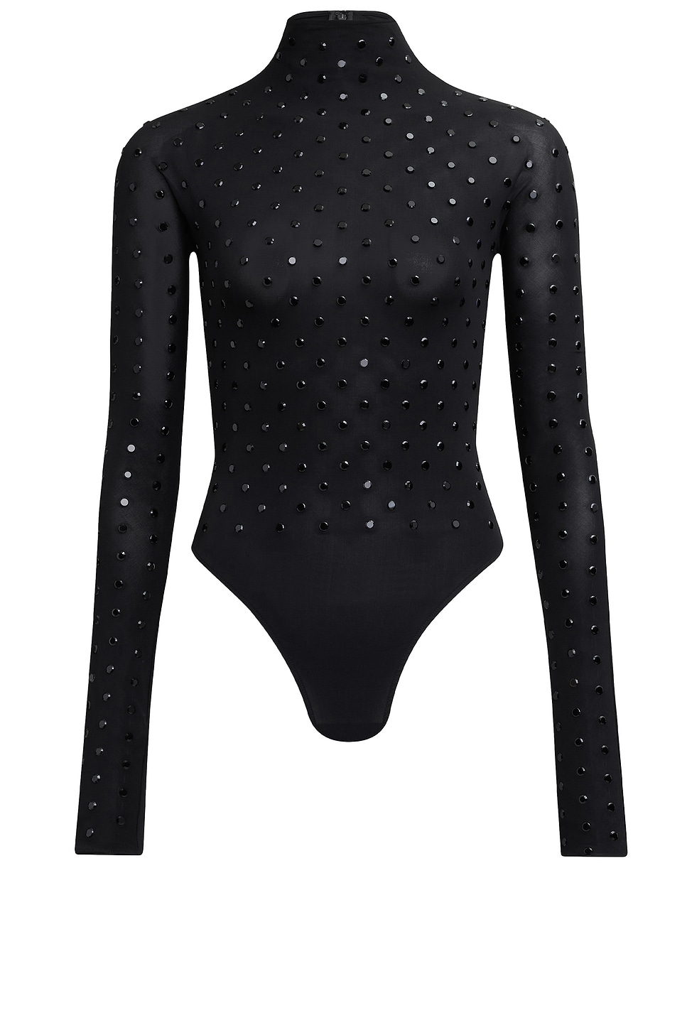 ALAÏA Long Sleeve Strass Bodysuit in Black