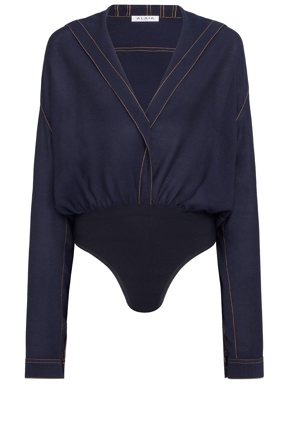 Shop Alaïa Hooded Long Sleeve Bodysuit In Marine Fonce