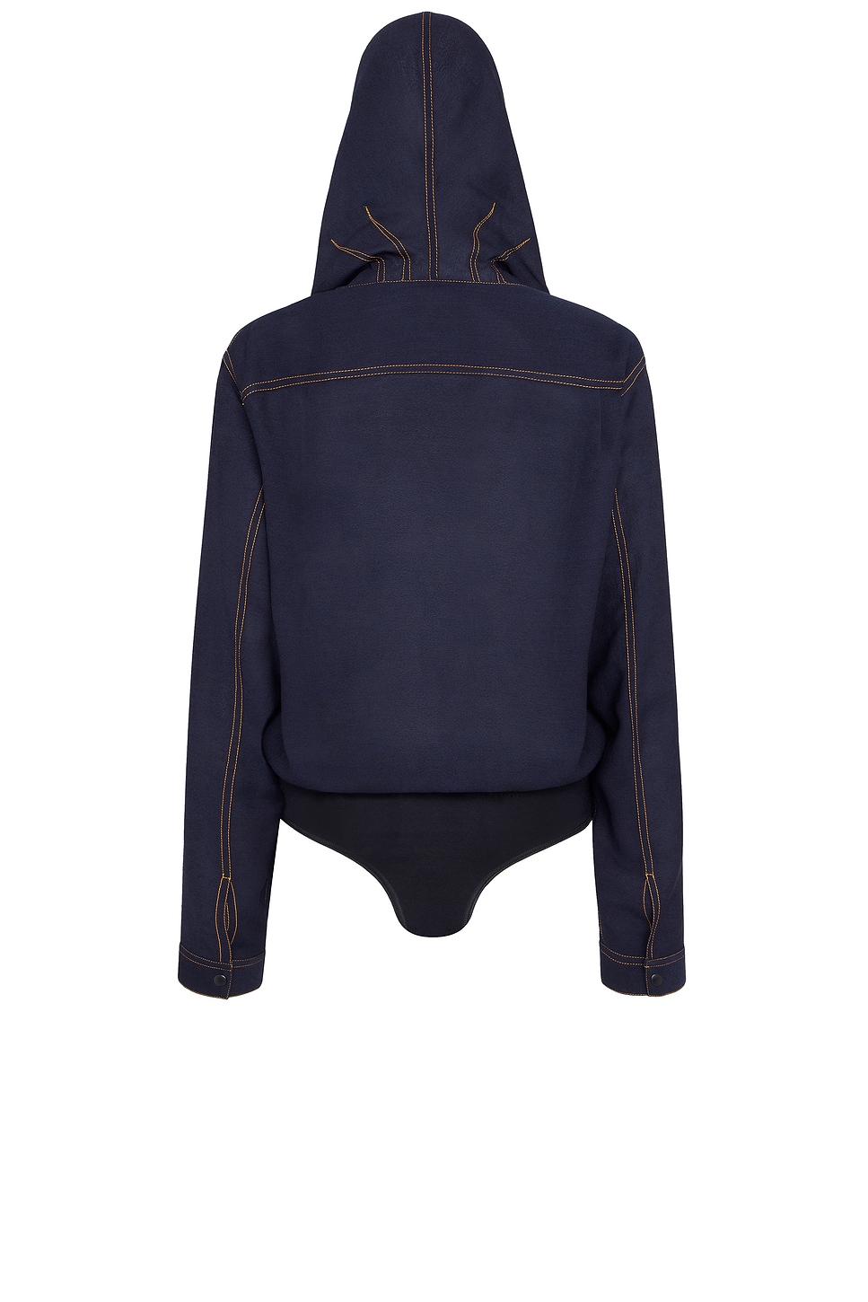 Shop Alaïa Hooded Long Sleeve Bodysuit In Marine Fonce