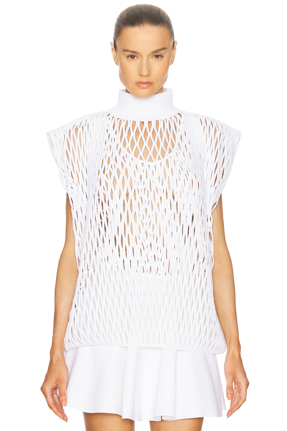 ALAÏA Short Sleeve Turtleneck Top in White