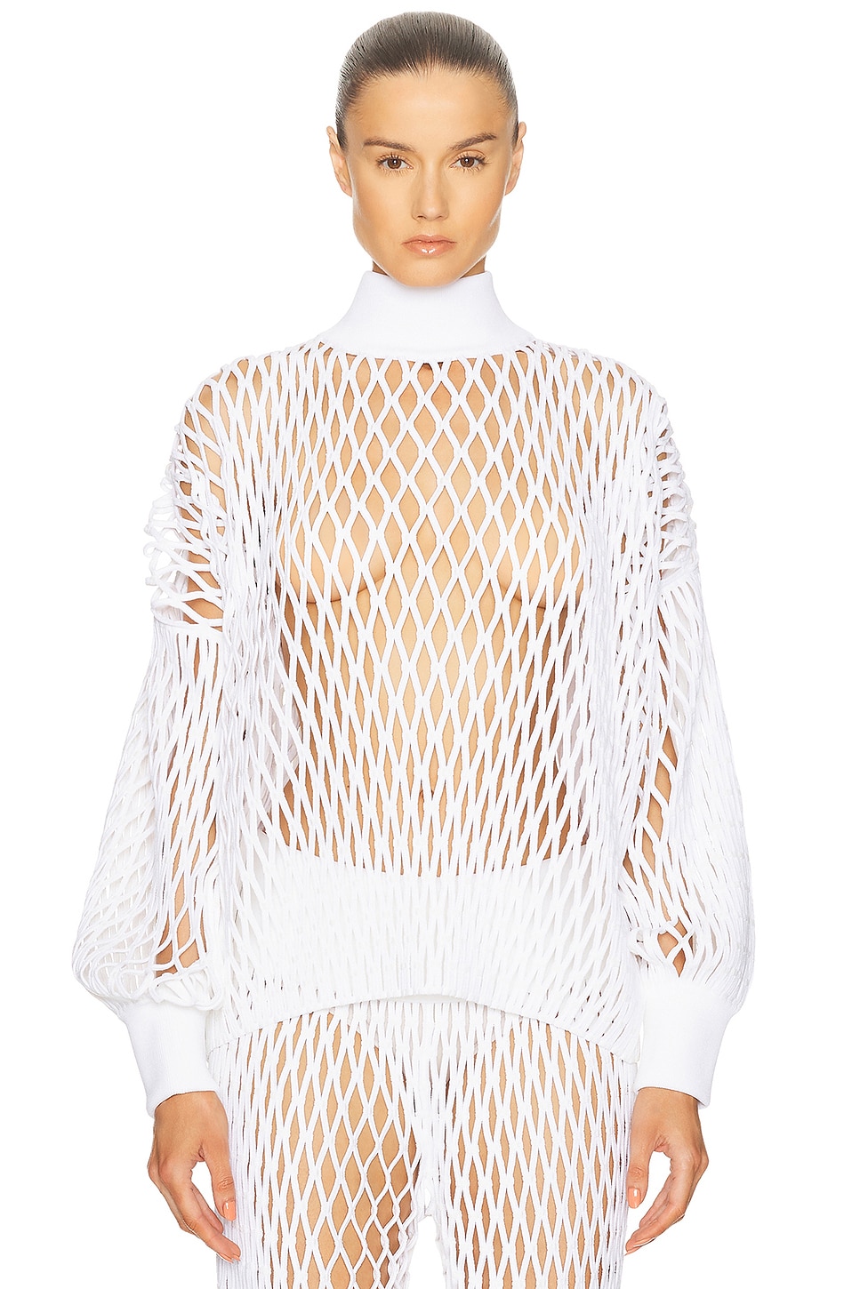ALAÏA Long Sleeve Turtleneck Top in White