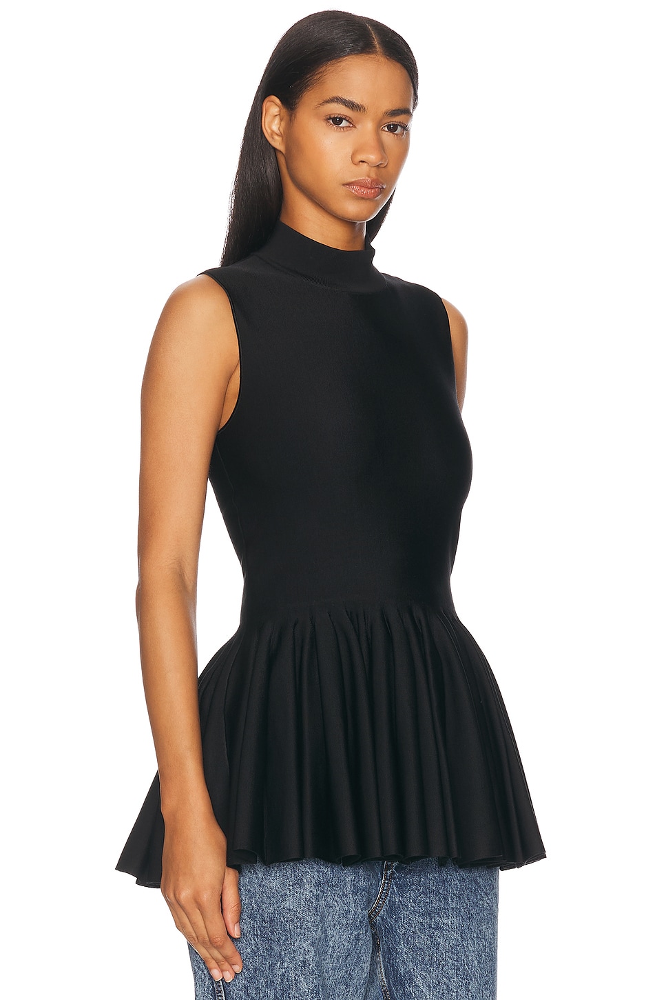 Shop Alaïa Godet Top In Noir Alaia