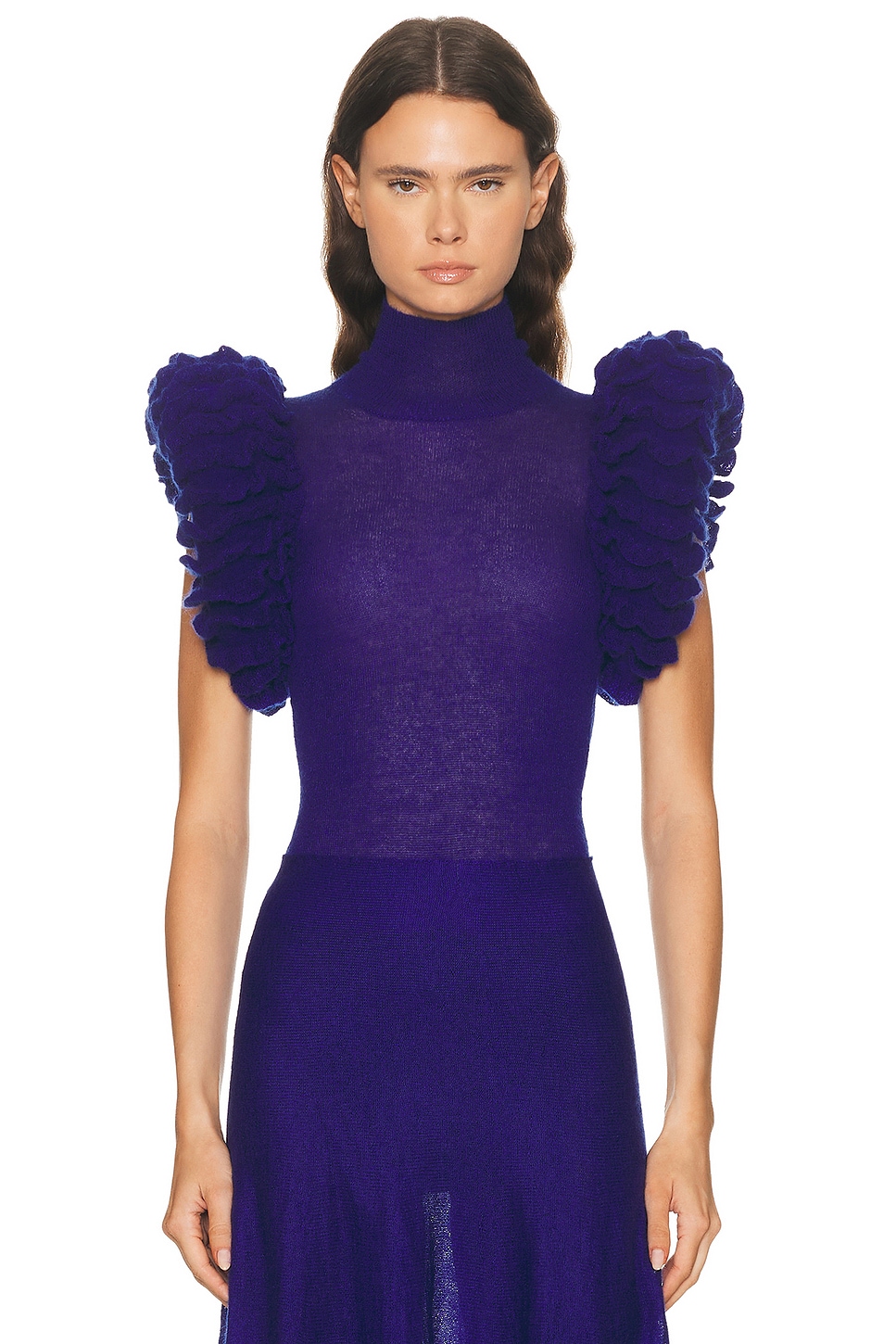 Image 1 of ALAÏA ALAΪA Padded Bodysuit Top in Bleu Indigo