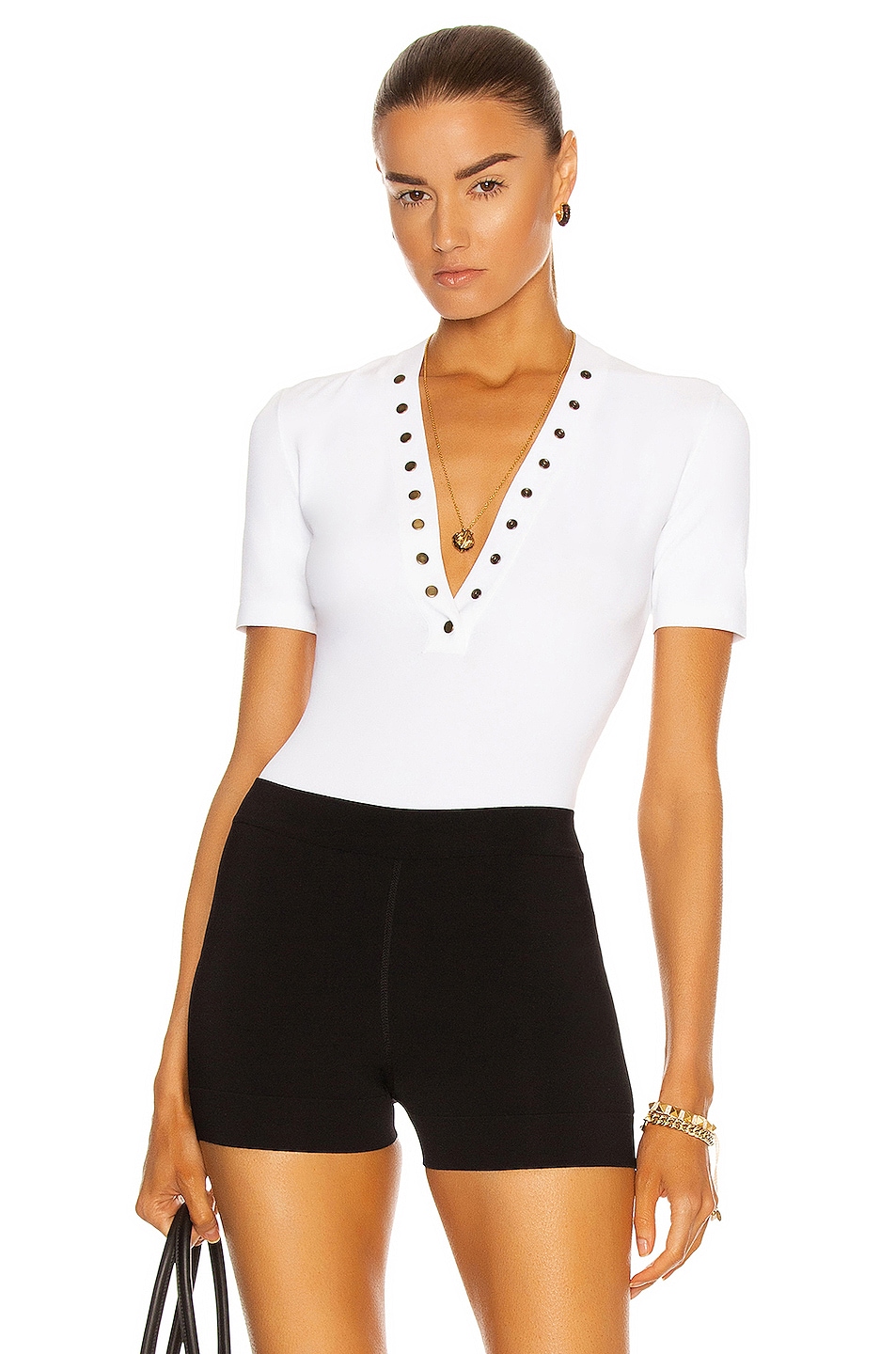 Image 1 of ALAÏA Viscose Button Bodysuit in Blanc