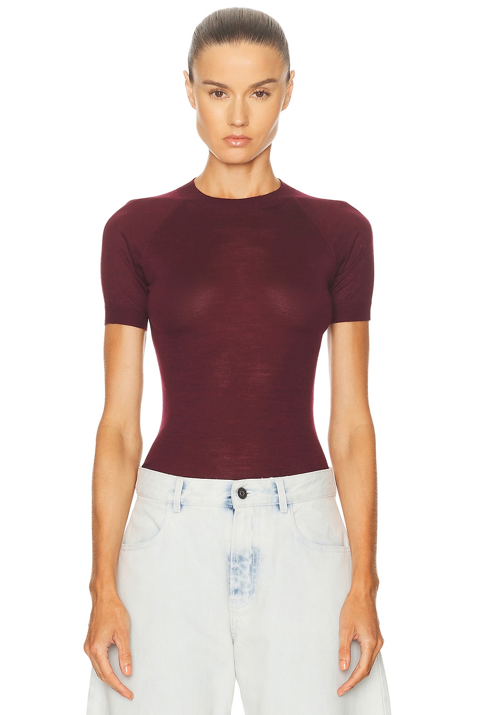 Image 1 of ALAÏA ALAΪA Wool T-Shirt in Aubergine