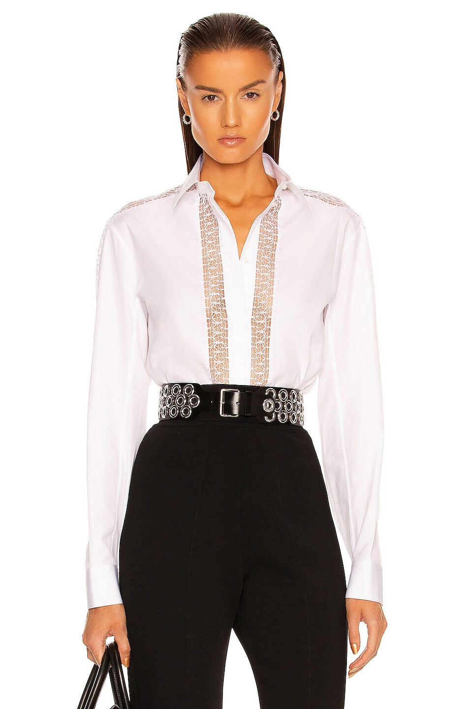 Image 1 of ALAÏA Cinched Long Sleeve Shirt in Blanc