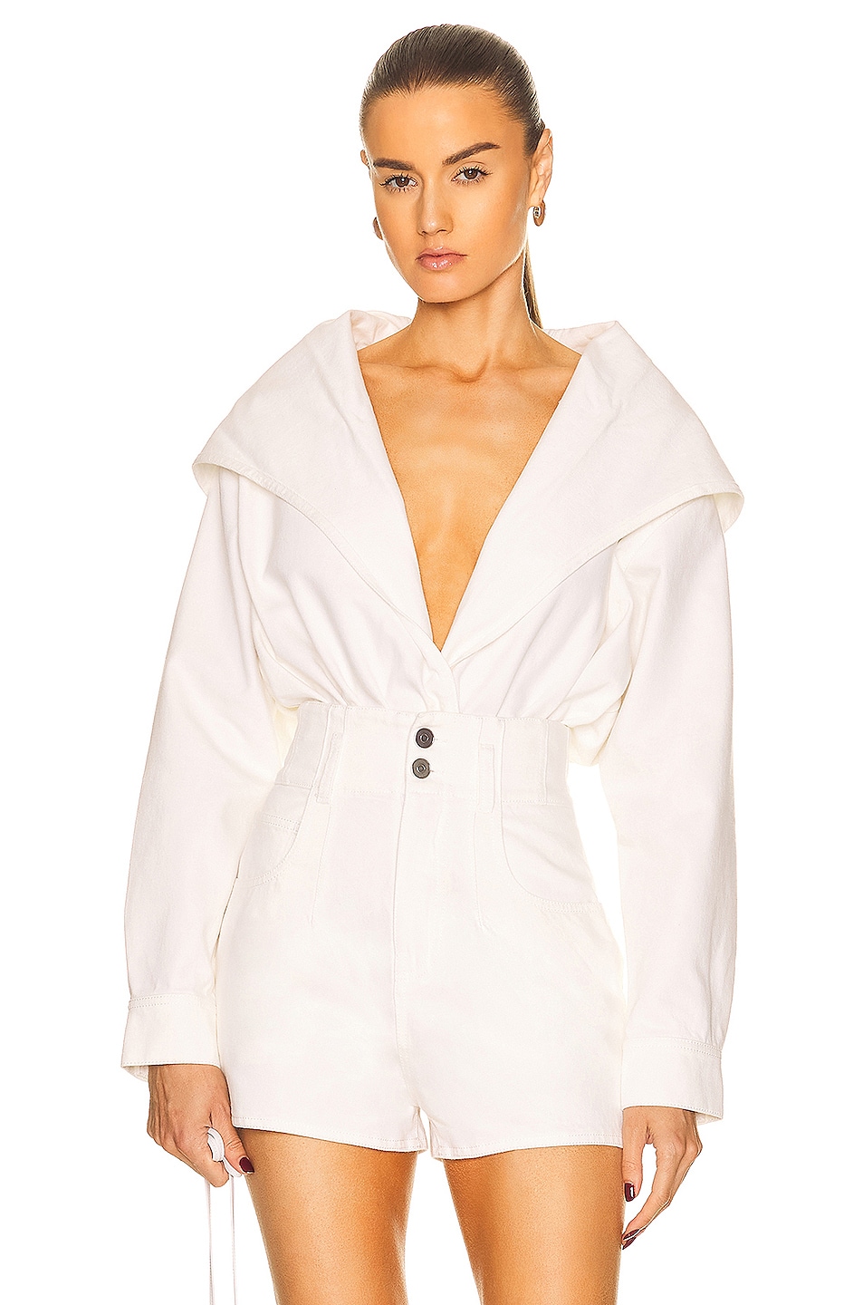 Image 1 of ALAÏA Denim Bodysuit in Blanc