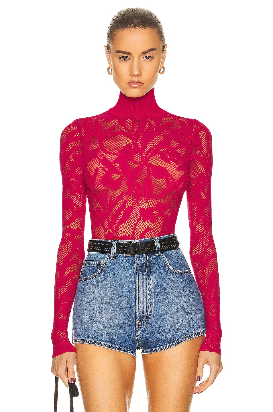 Image 1 of ALAÏA Lace Bodysuit in Fuchsia