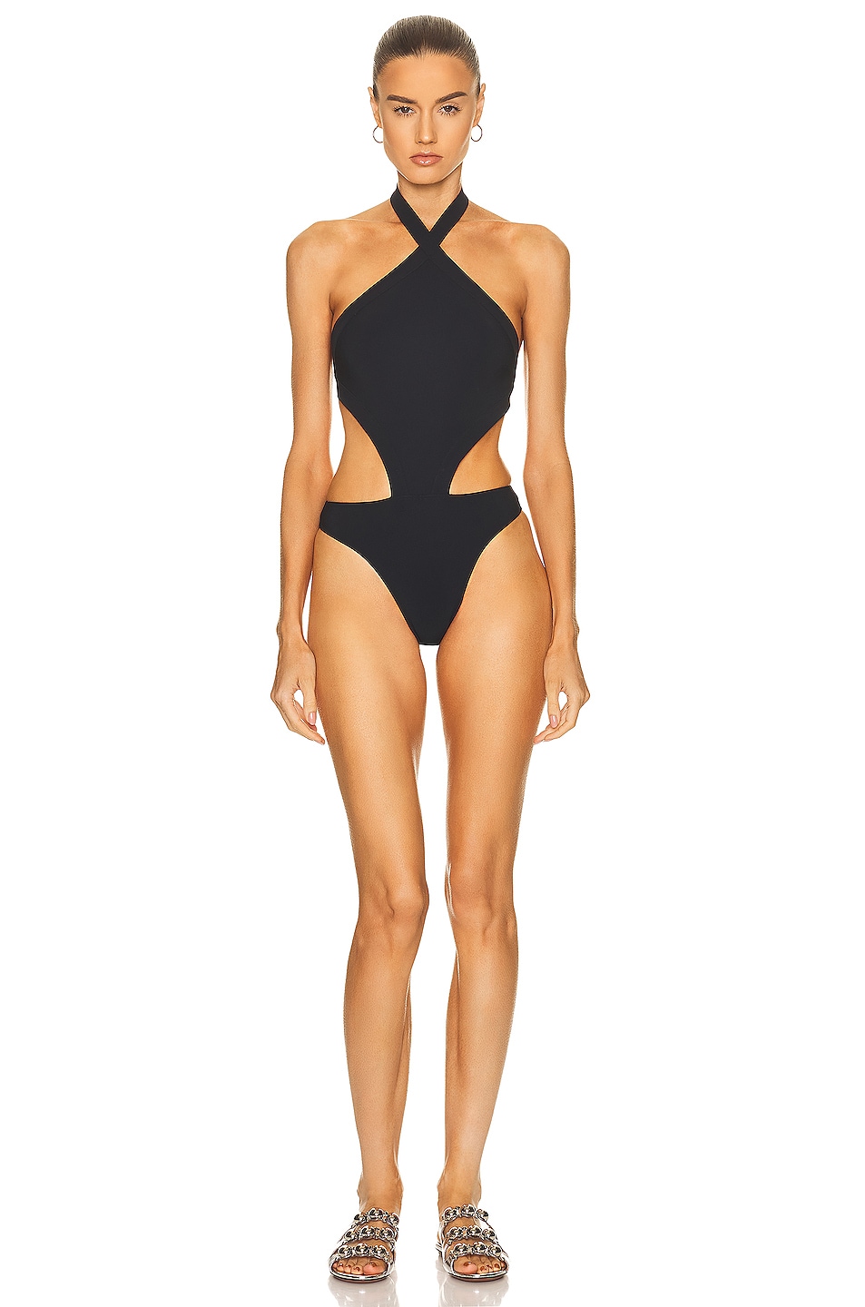 Image 1 of ALAÏA Trikini One Piece Swimsuit in Noir