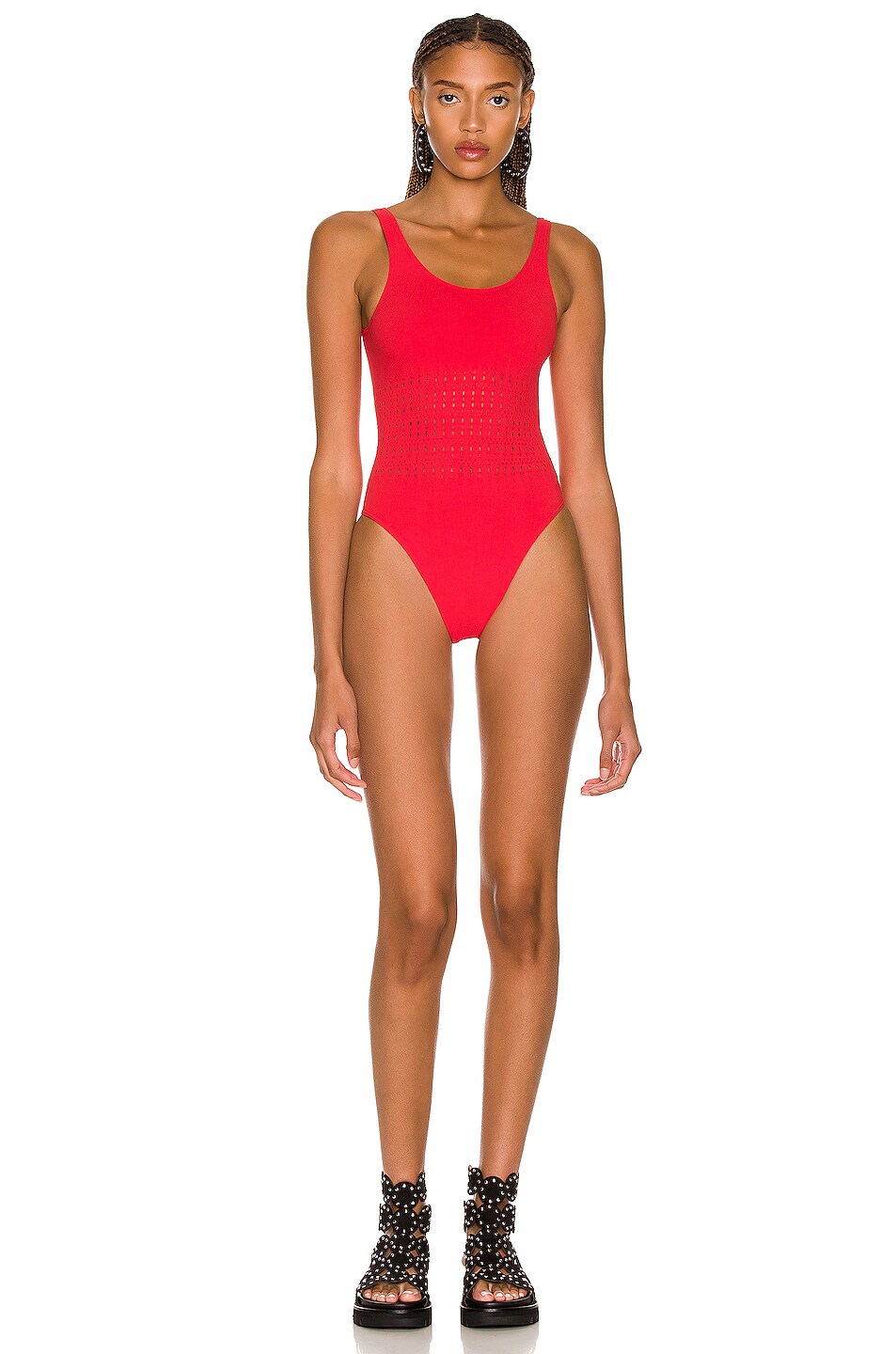 Image 1 of ALAÏA Corset Seamless One Piece Swimsuit in Ecarlate