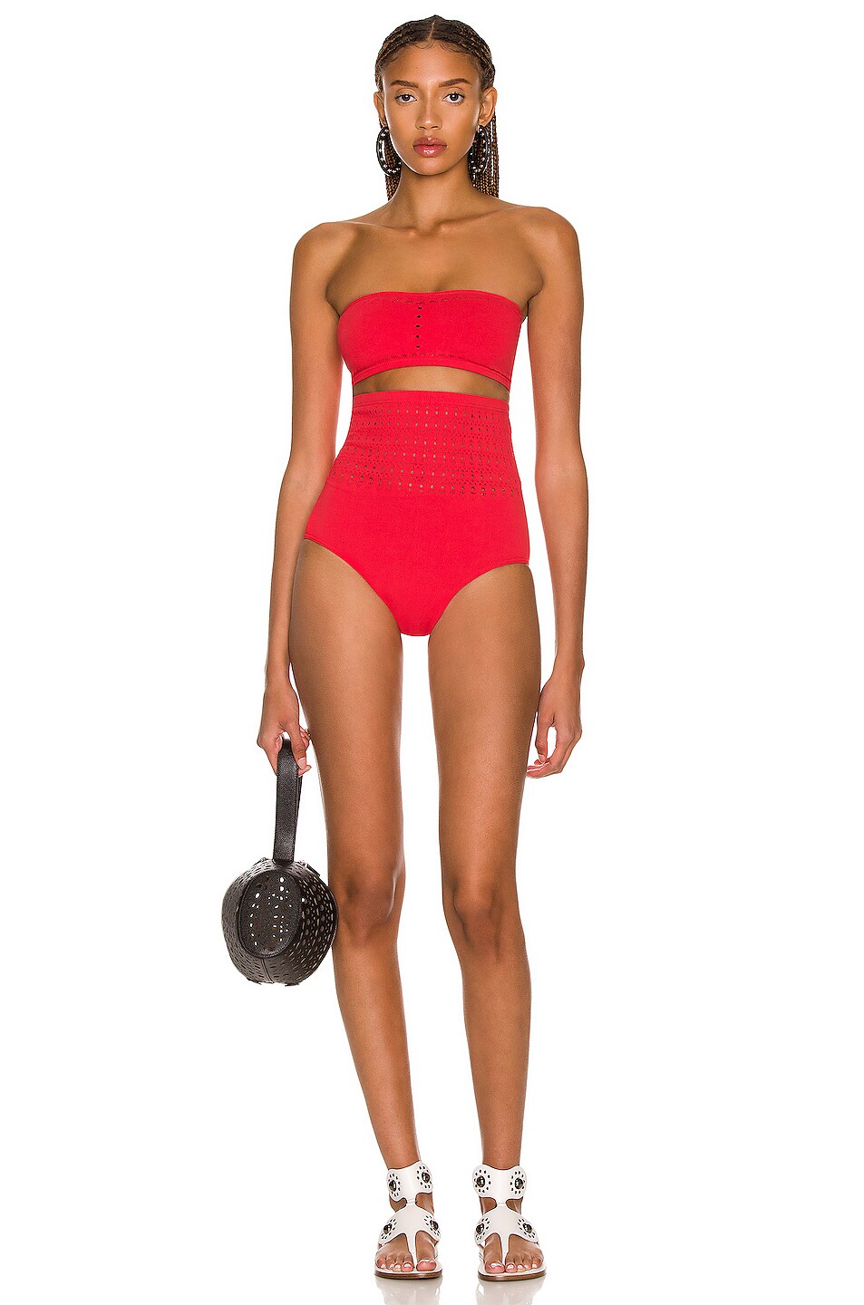 Image 1 of ALAÏA Seamless Perforated Bikini Set in Ecarlate