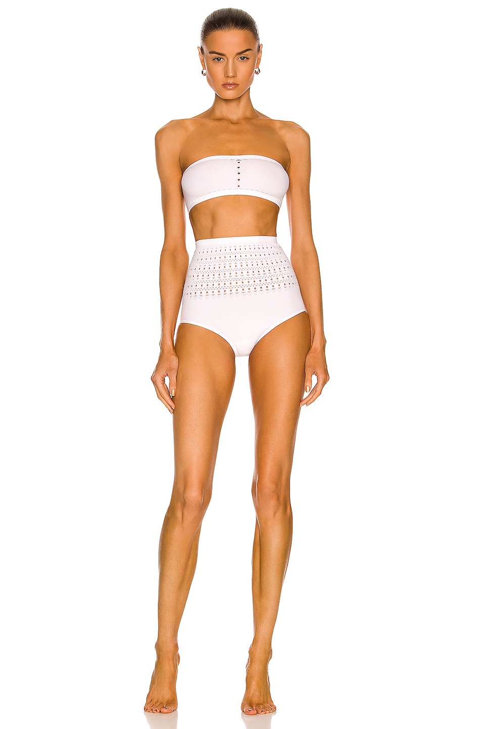 Image 1 of ALAÏA Seamless Perforated Bikini Set in Blanc Optique
