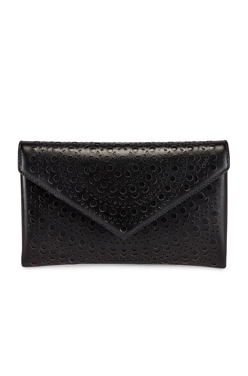 ALAÏA Oum 20 Leather Laser Cut Clutch in Black