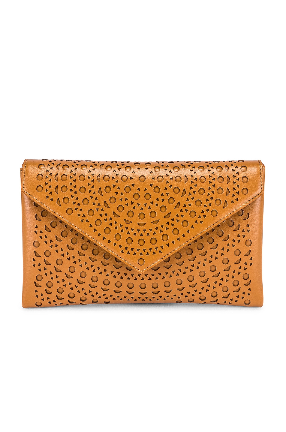 ALAÏA Oum 20 Leather Laser Cut Clutch in Neutral