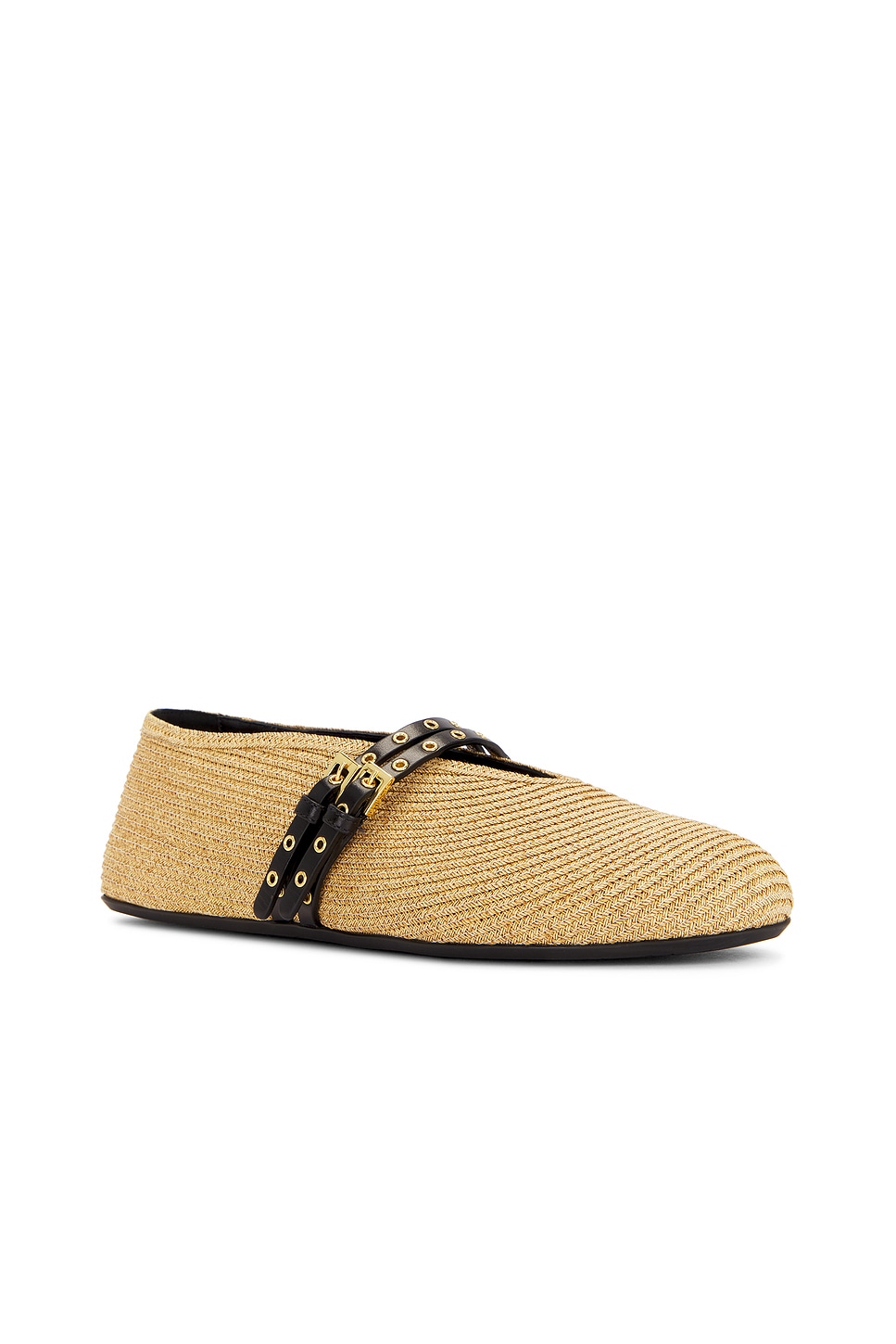 Alaïa Straw Ballerina Flat In Naturel & Noir