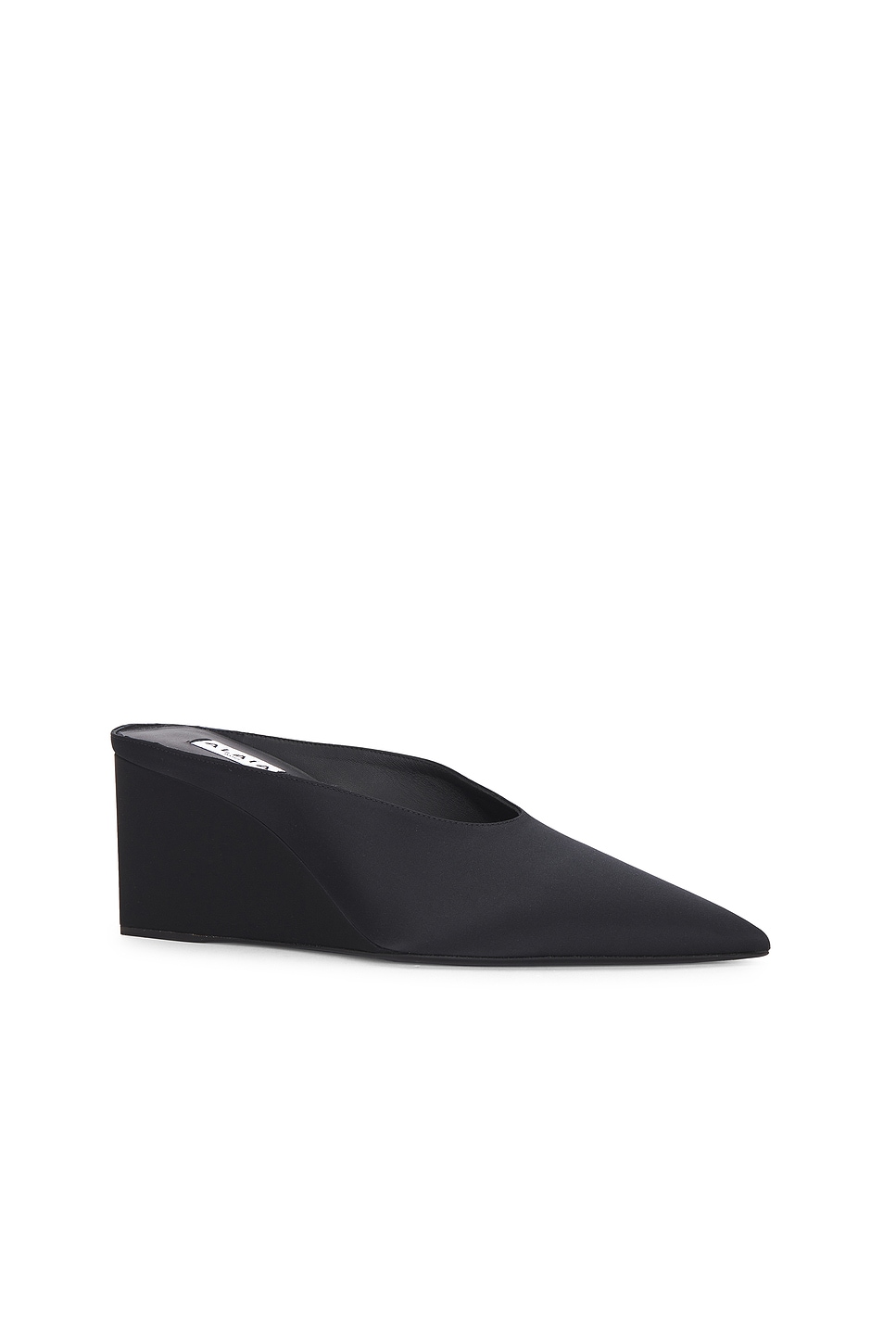 Alaïa Satin Wedge Mules Cube Toe Pointed In Black