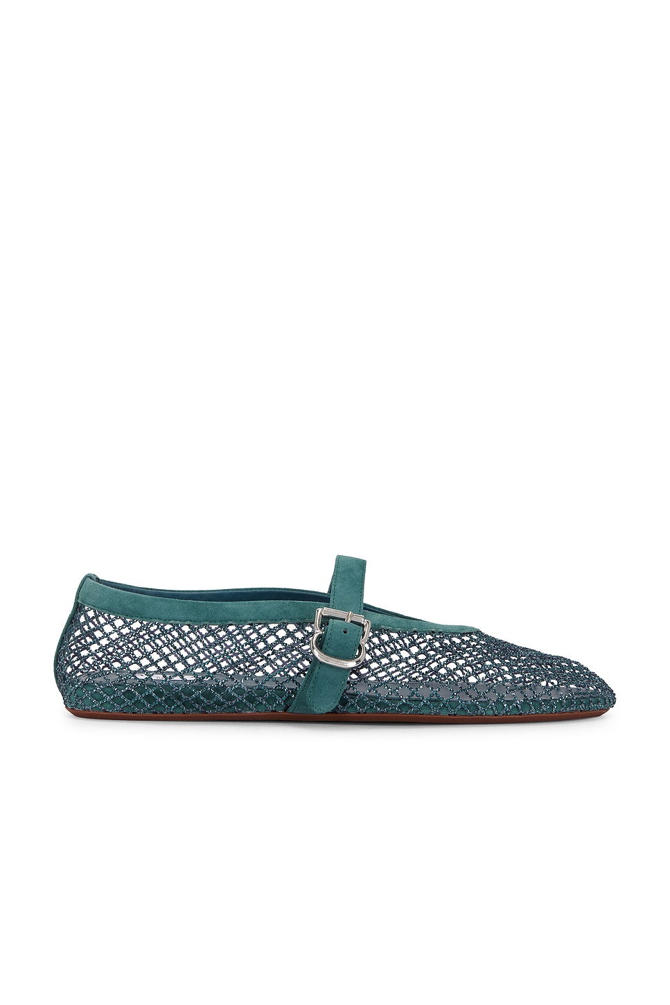 ALAÏA La Ballerine Fishnet Strass Flat in Green