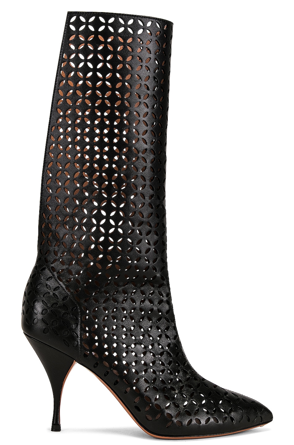 Image 1 of ALAÏA Petal Perforated Knee Boots in Noir