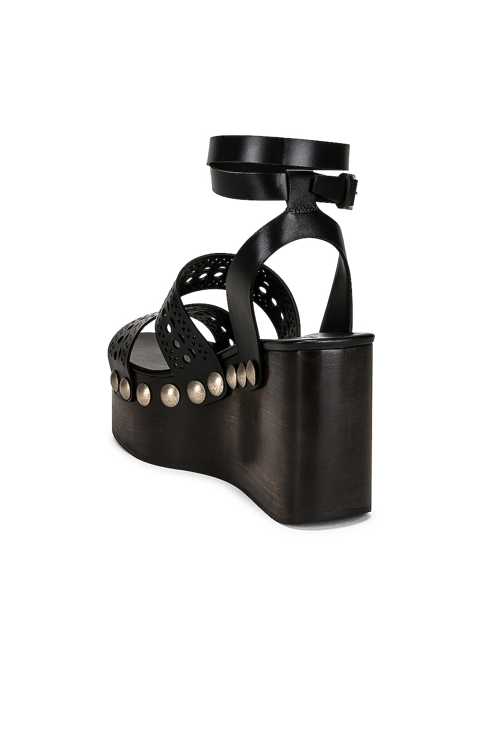 ALAÏA | Black | Vienne Wooden Ankle Strap Wedges | $1170 | Shoes display picture 1