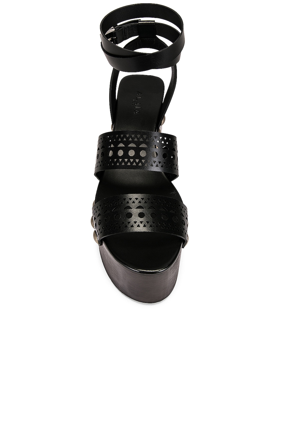 ALAÏA | Black | Vienne Wooden Ankle Strap Wedges | $1170 | Shoes display picture 1