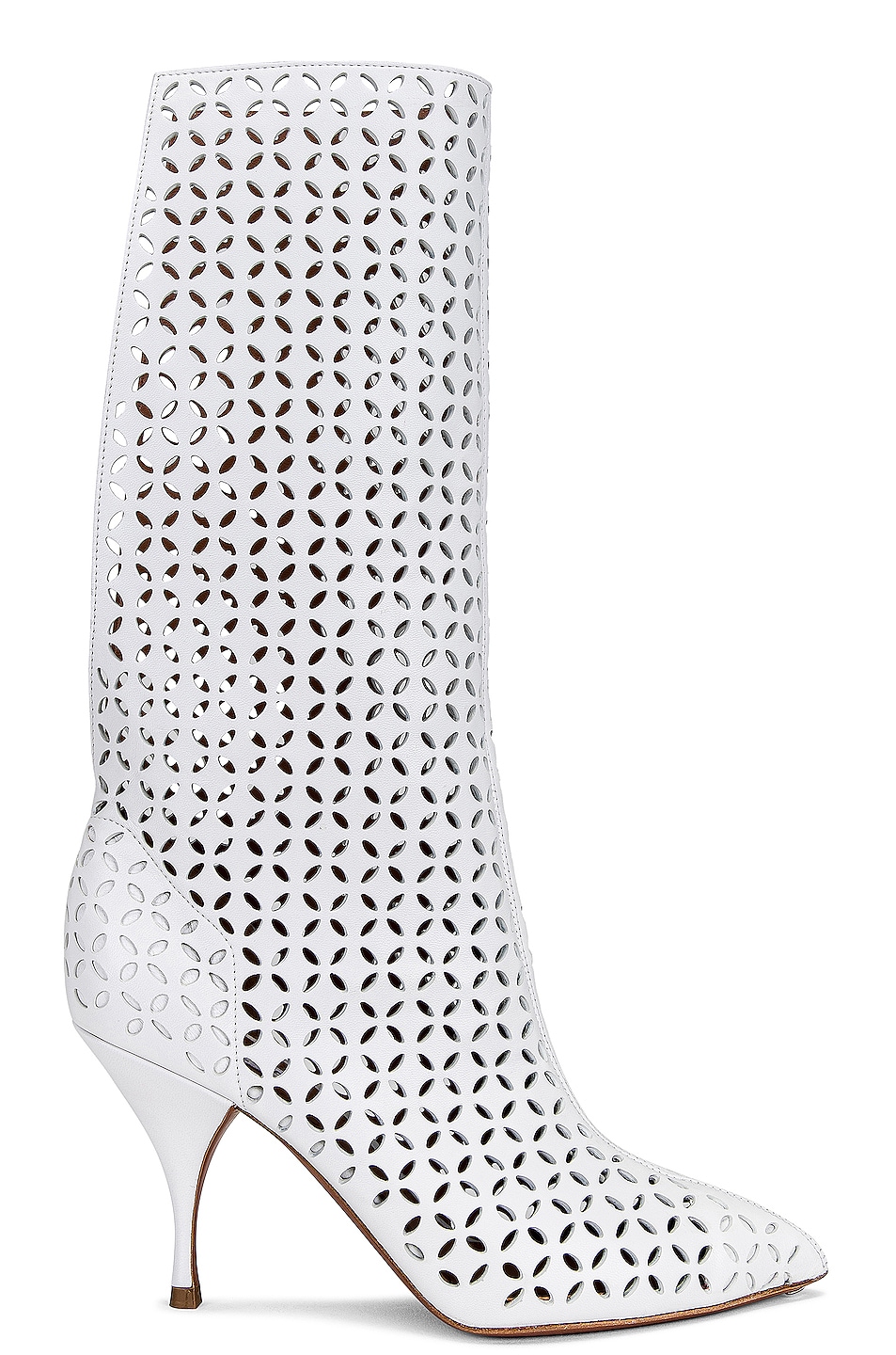 Image 1 of ALAÏA Petal Perforated Knee Boots in Blanc Casse