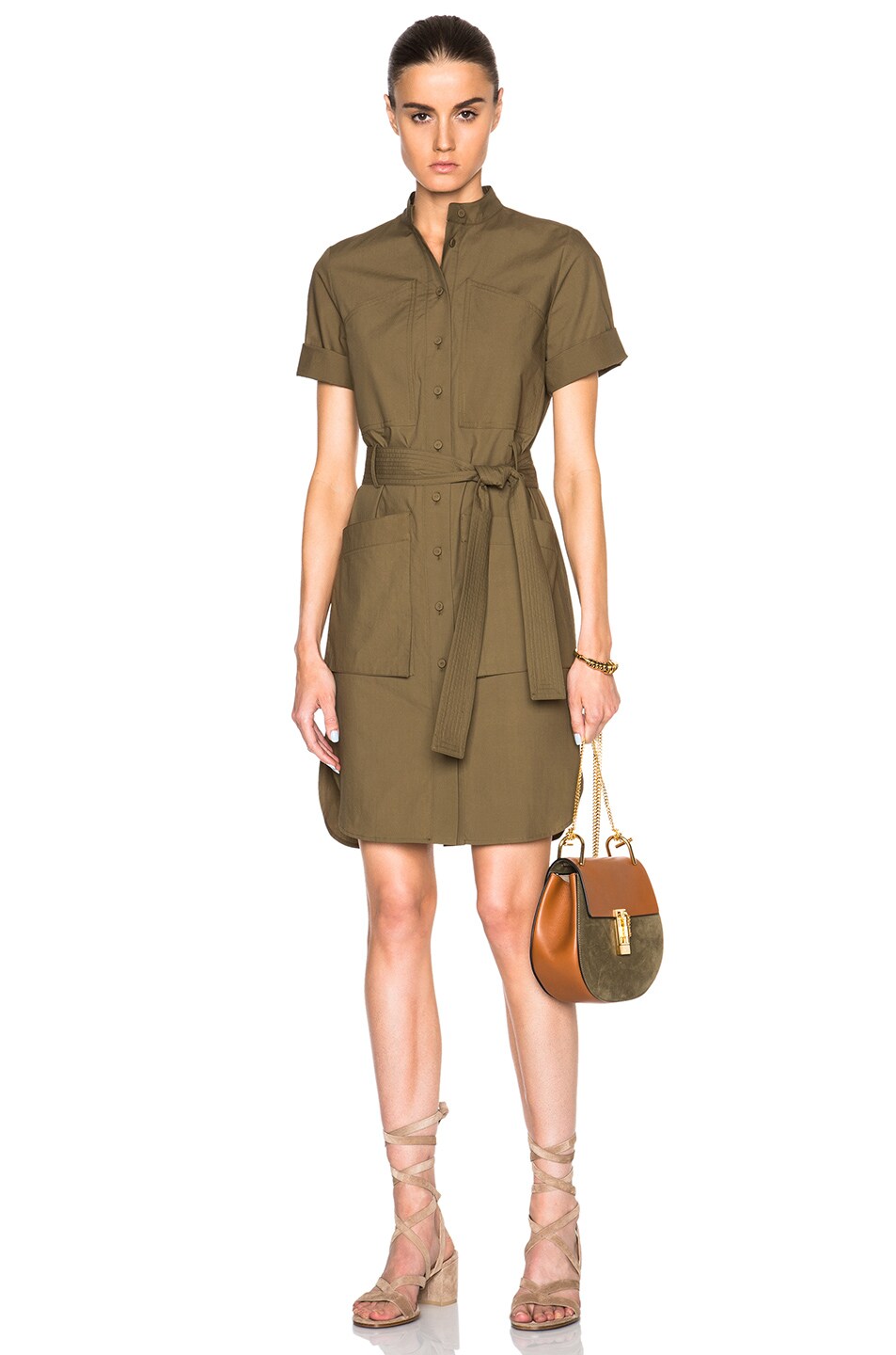 Image 1 of Adam Lippes Self Tie Shirt Dress in Olive