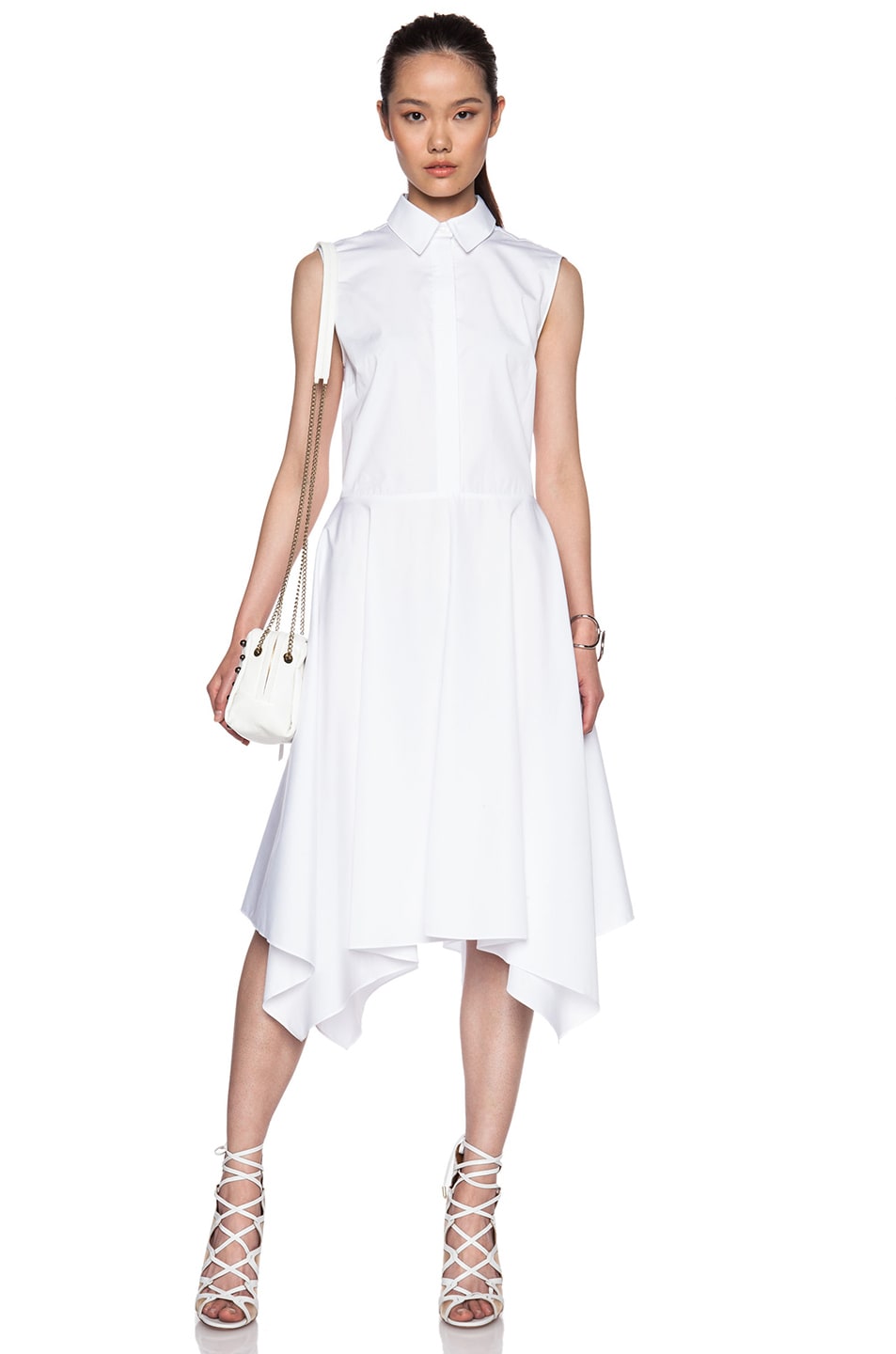 Image 1 of Adam Lippes Collared Cotton Shirt Dress with Scarf Hem in White