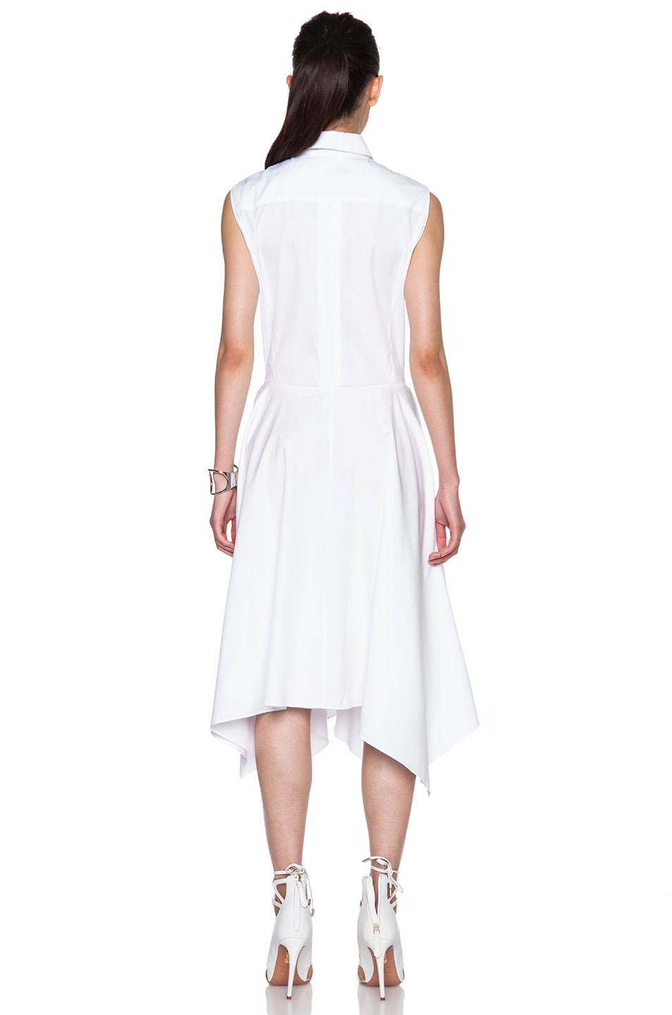 Adam Lippes Collared Cotton Shirt Dress with Scarf Hem in White FWRD