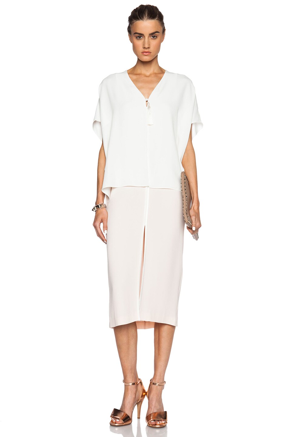 Image 1 of Adam Lippes Double Layer Acetate-Blend Poncho Dress in Ivory & Pink