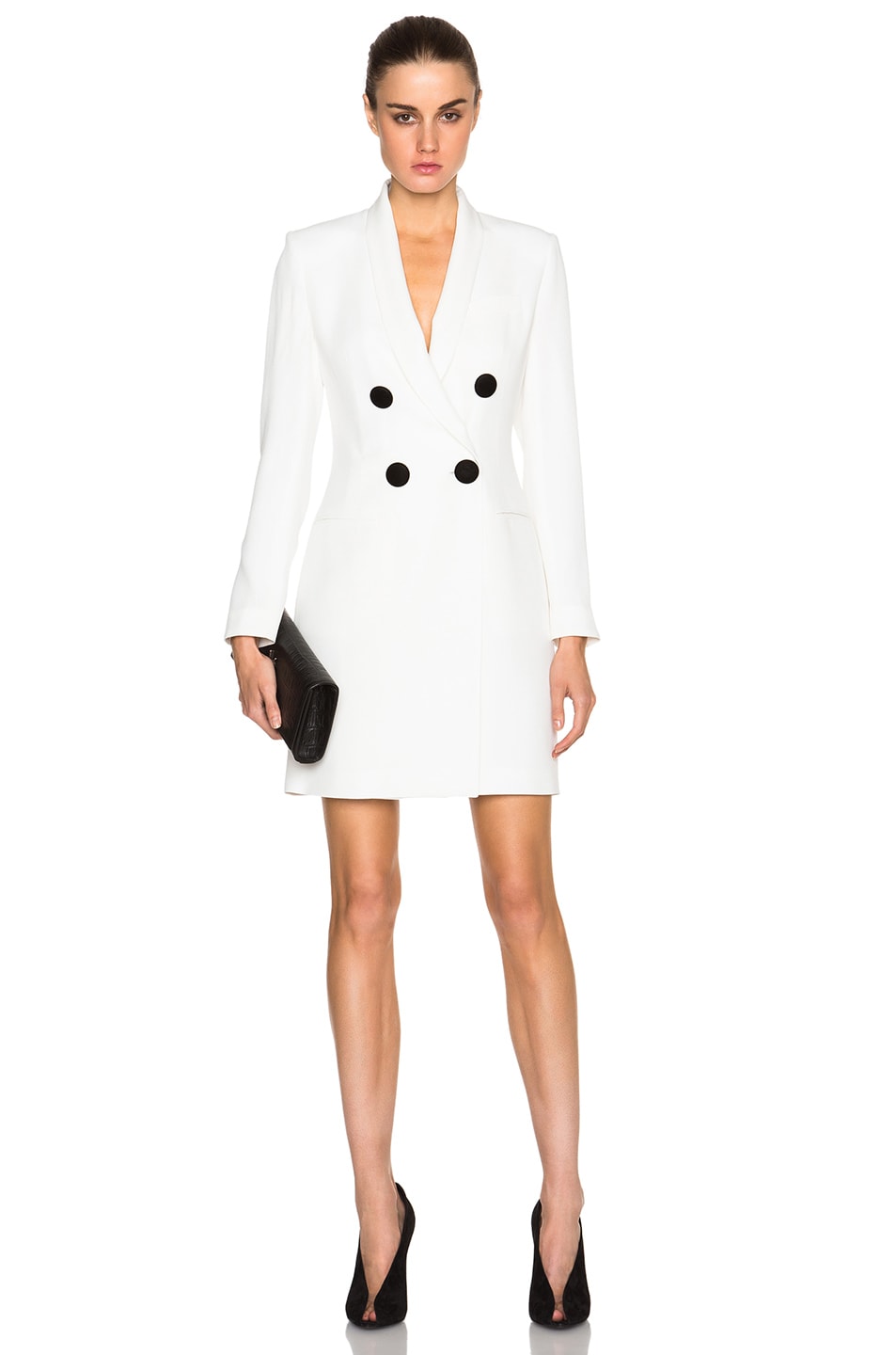 Image 1 of Adam Lippes Double Breasted Blazer Mini Dress in Black & Ivory