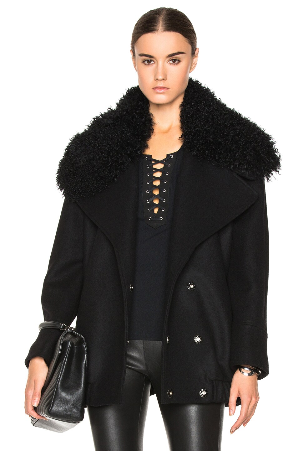 Image 1 of Adam Lippes Double Breasted Fur Coat in Black