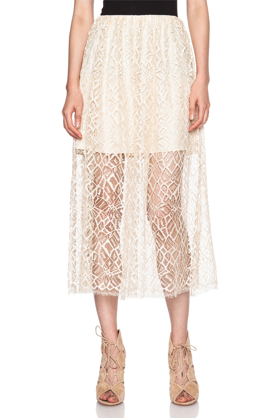 Image 1 of Adam Lippes Moroccan Lace Double Layer Lace Skirt in Butter