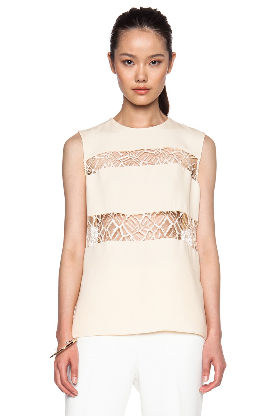 Image 1 of Adam Lippes Moroccan Lace Inset Silk Top in Butter