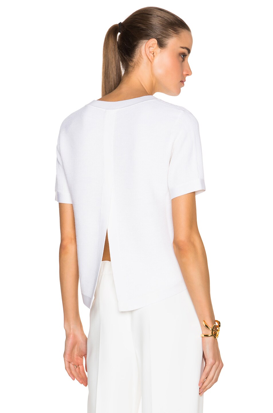 Image 1 of Adam Lippes Ottoman Ribbed Open Back Knit Tee in Ivory