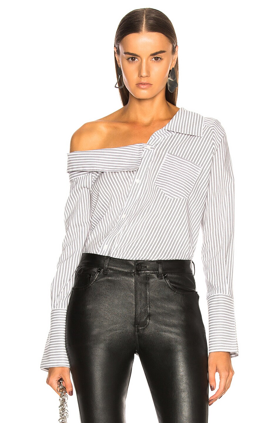 Image 1 of ALIX NYC Striped Leonard Bodysuit in White & Charcoal
