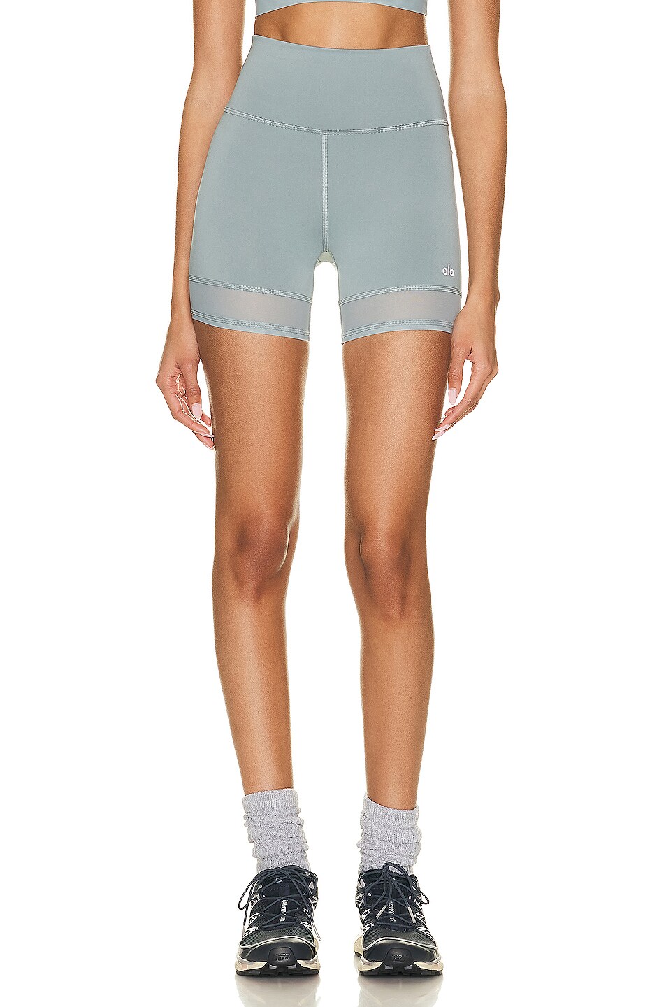 alo Airlift Double Trouble Biker Short in Cosmic Grey FWRD