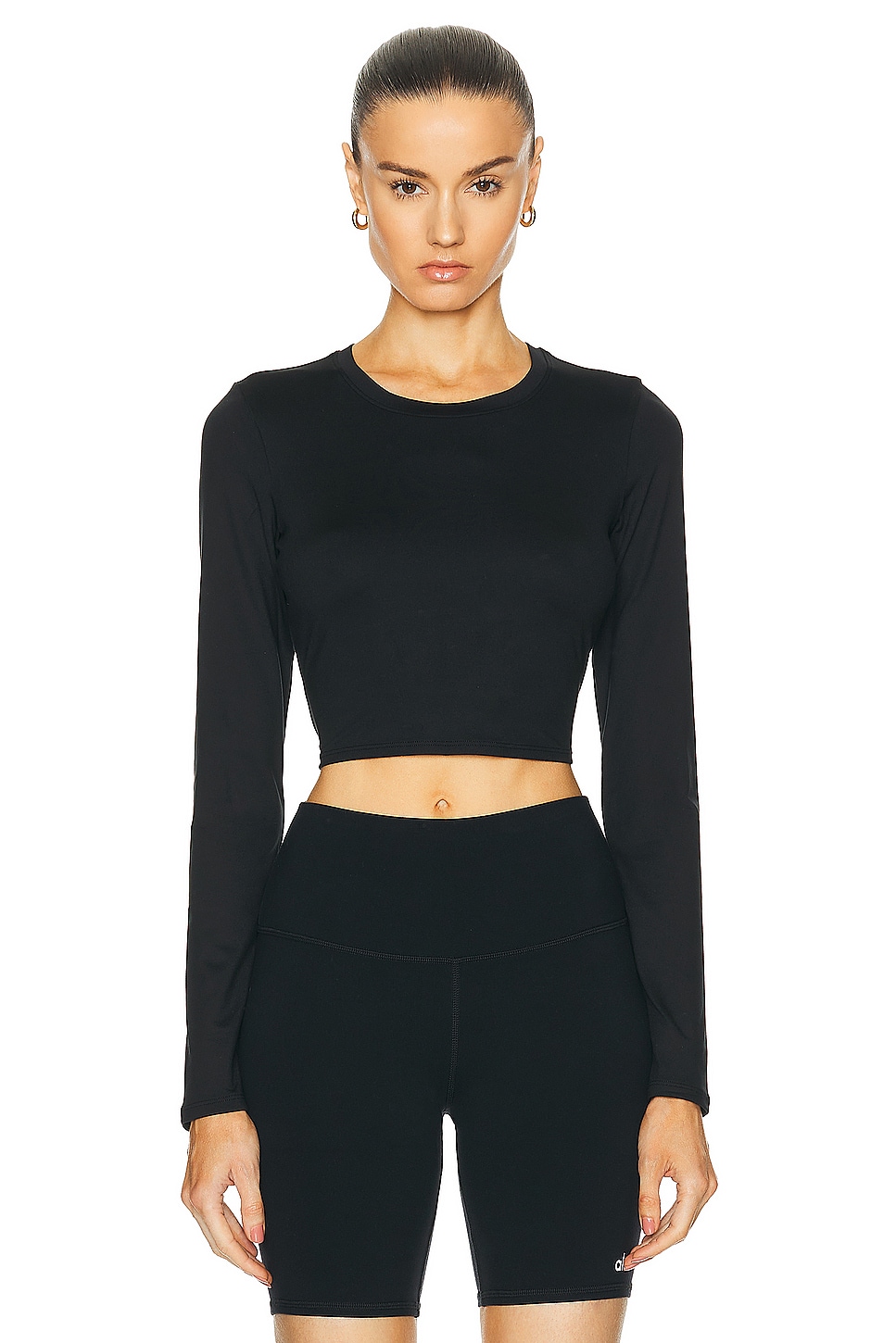 Image 1 of alo Alosoft Crop Finesse Long Sleeve Top in Black