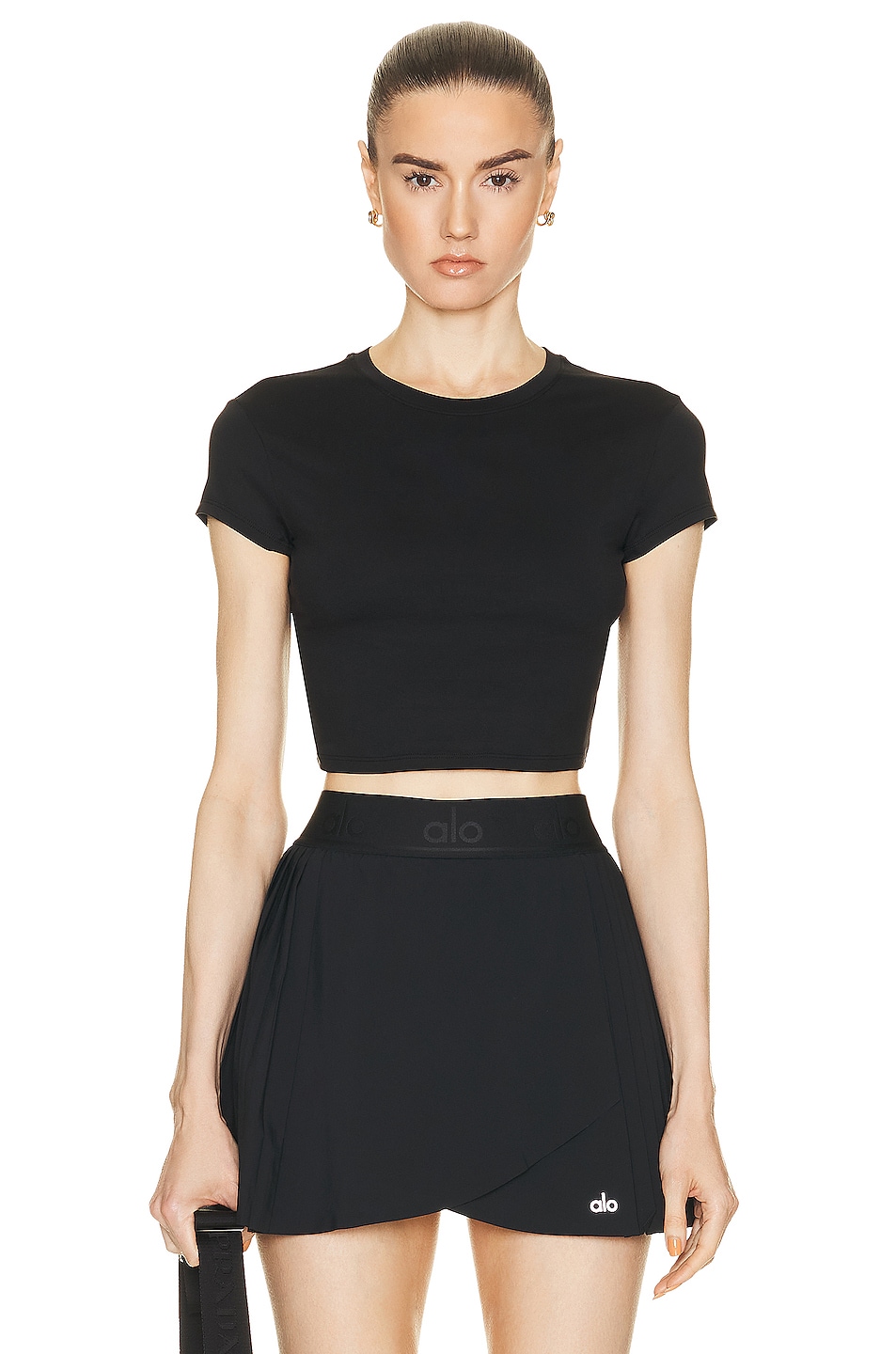 Image 1 of alo Soft Crop Finesse Short Sleeve Top in Black