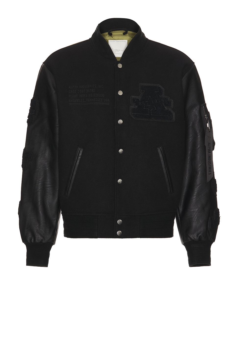 Shop Alpha Industries Leather Ma-1 Varsity Jacket In Black