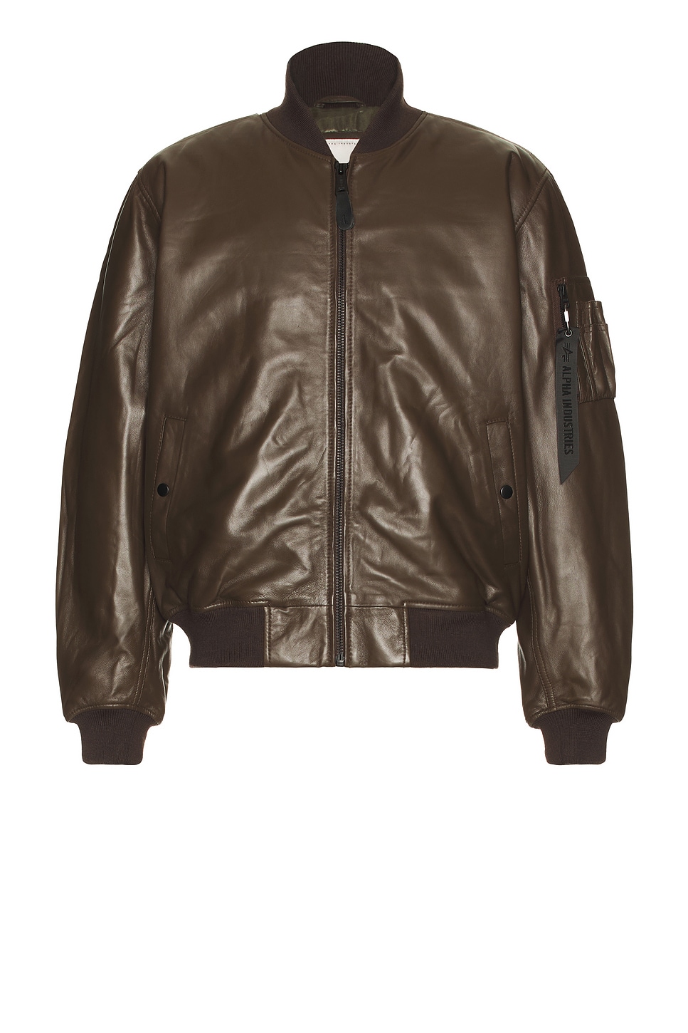 Image 1 of ALPHA INDUSTRIES Leather MA-1 Flight Jacket in Espresso