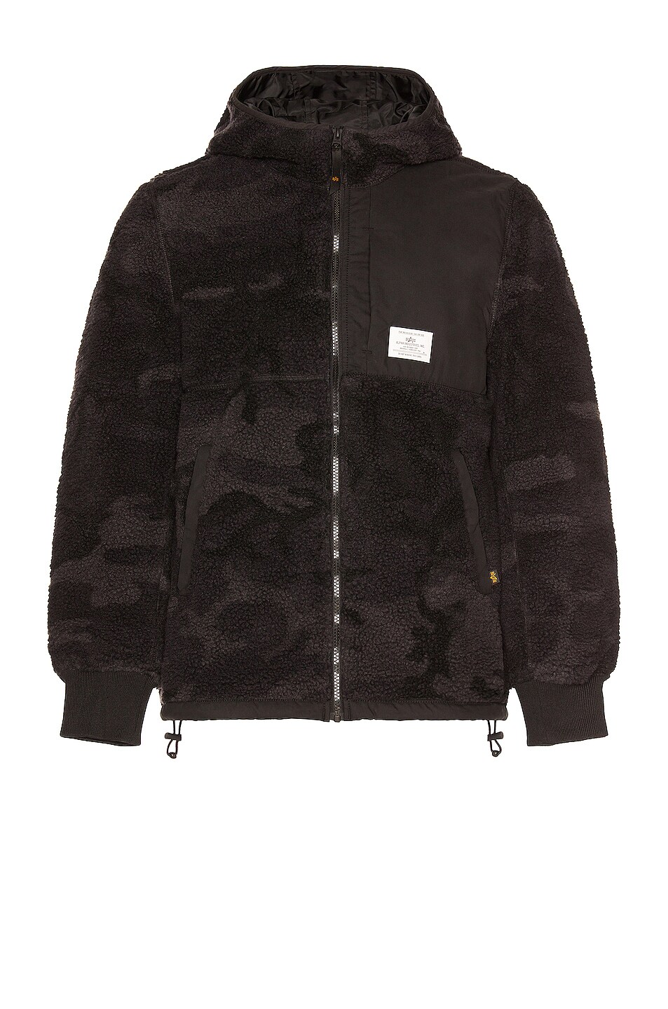 Image 1 of ALPHA INDUSTRIES Hooded Sherpa Utility Jacket in Woodland Black Camo