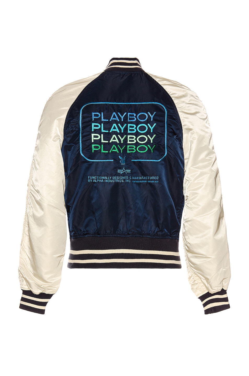 Image 1 of ALPHA INDUSTRIES Playboy Multi Stack Bomber in Replica Blue