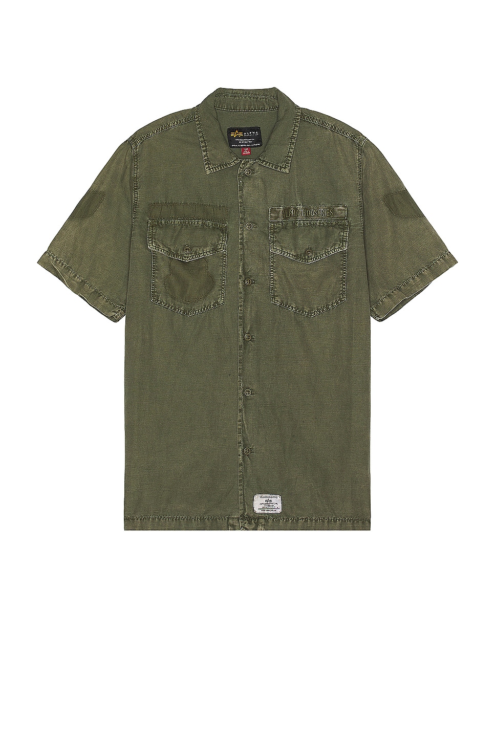 Image 1 of ALPHA INDUSTRIES Short Sleeve Washed Fatigue Shirt Jacket in Og-107 Green