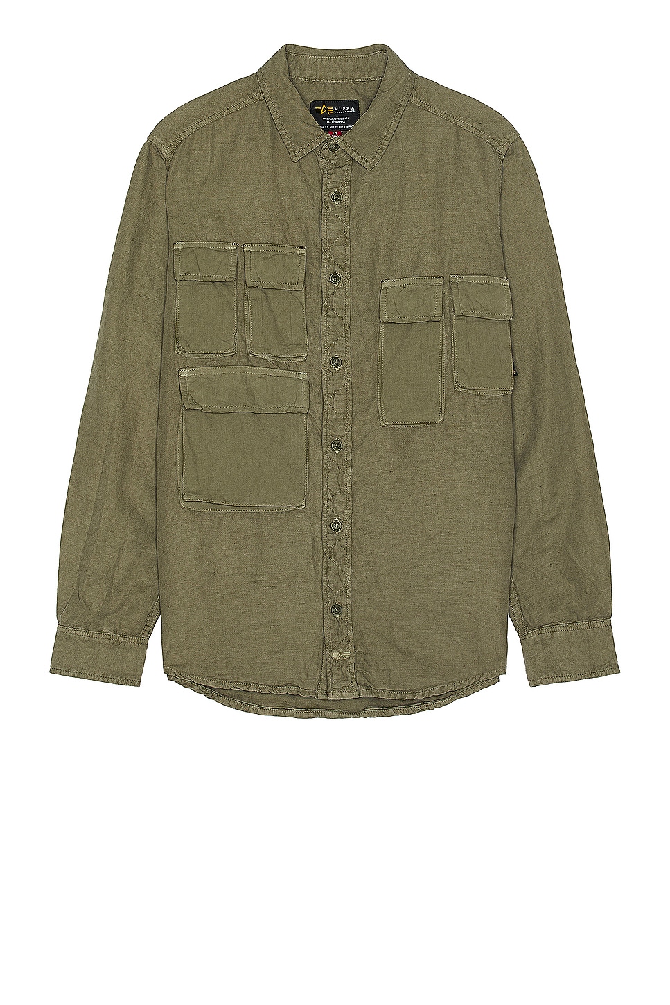Image 1 of ALPHA INDUSTRIES Long Sleeve Multi Pocket Shirt in Og-107 Green