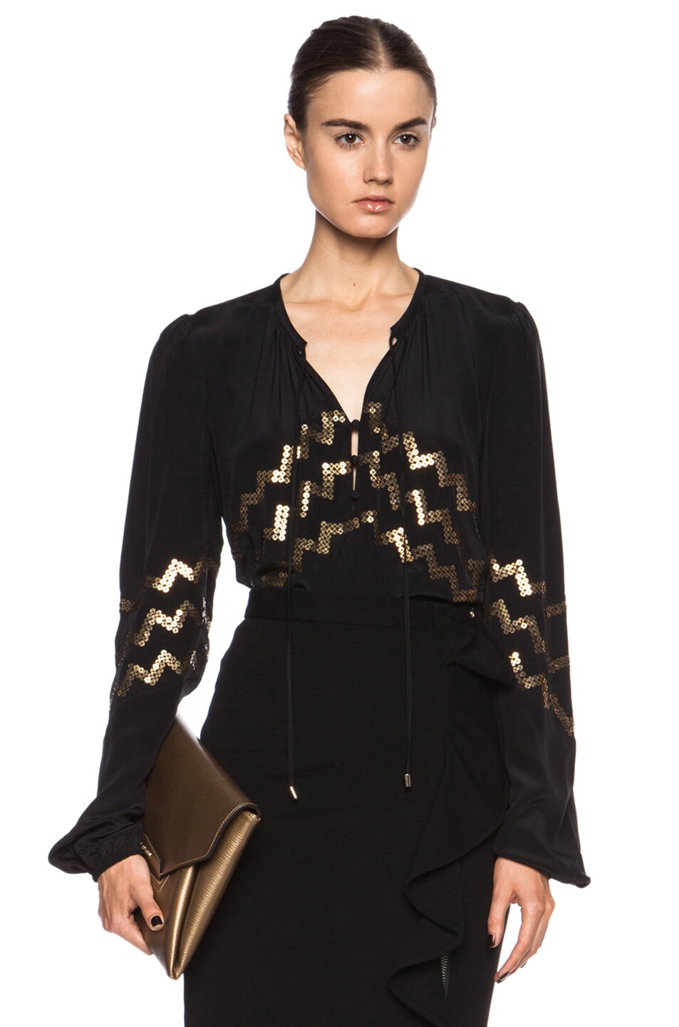 Image 1 of Altuzarra Torrin Sequined Embroidery Silk Blouse in Black & Gold