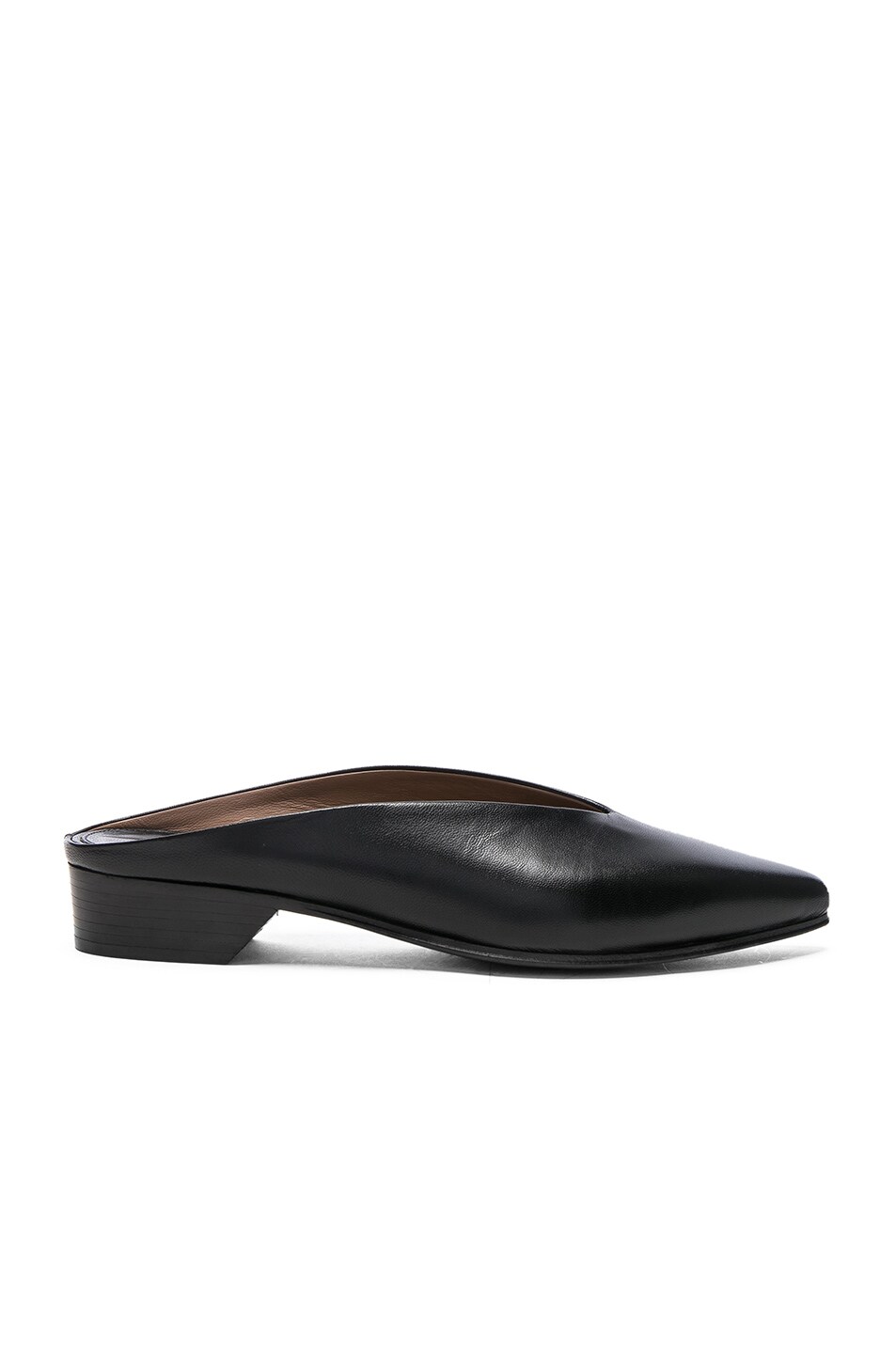 Image 1 of ALUMNAE Leather Pointy Almond Mules in Nero Naka