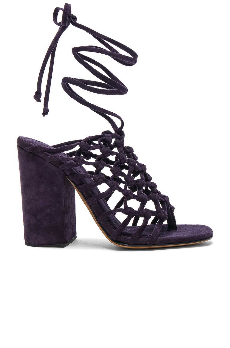 Image 1 of ALUMNAE Knotted Suede Wrap Block Heels in Plum