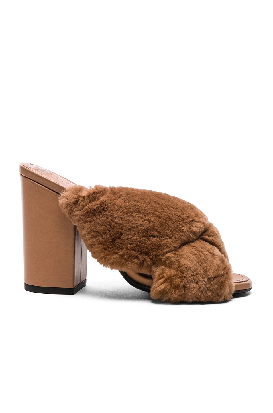 Image 1 of ALUMNAE Rabbit Fur X Slide Block Heels in Blush Fur